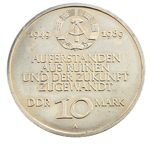 Монета 10 марок 1989 года «40 лет образования ГДР» аверс